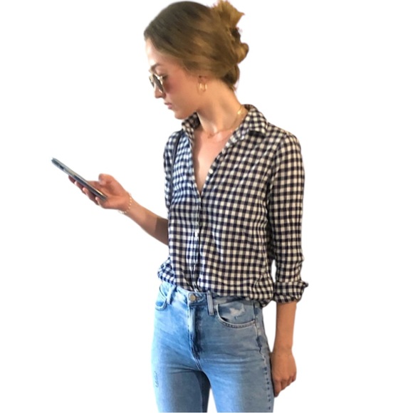 J. Crew navy and white gingham button down shirt - Picture 5 of 16